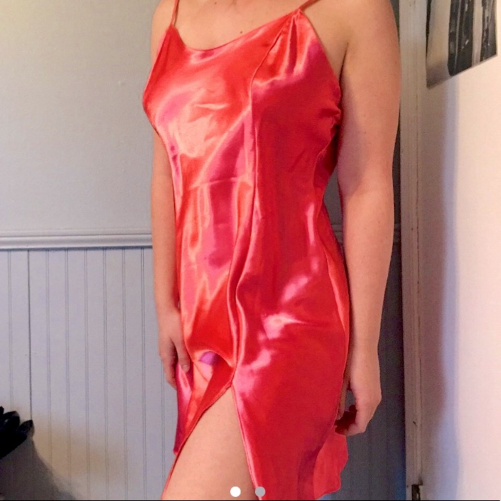 Coral Silk Slip Dress